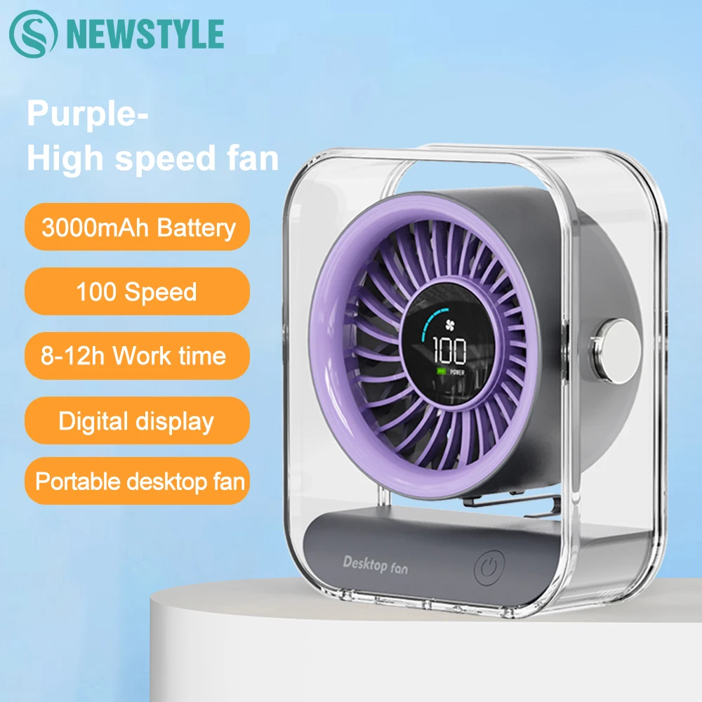 

Mini Home Desktop Fan LED Digital 3000mAh USB Rechargeable Fan 100 Speeds Wind Adjustable Quiet Camping Circulation Fan