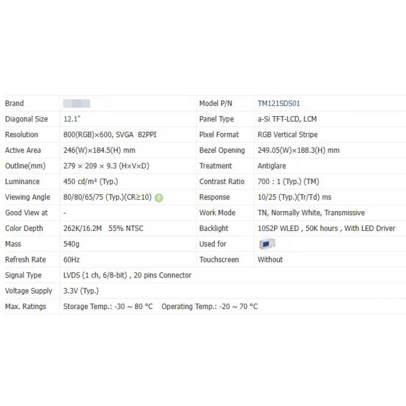 Tm121ds01 nova tela LCD original de 12,1 polegadas