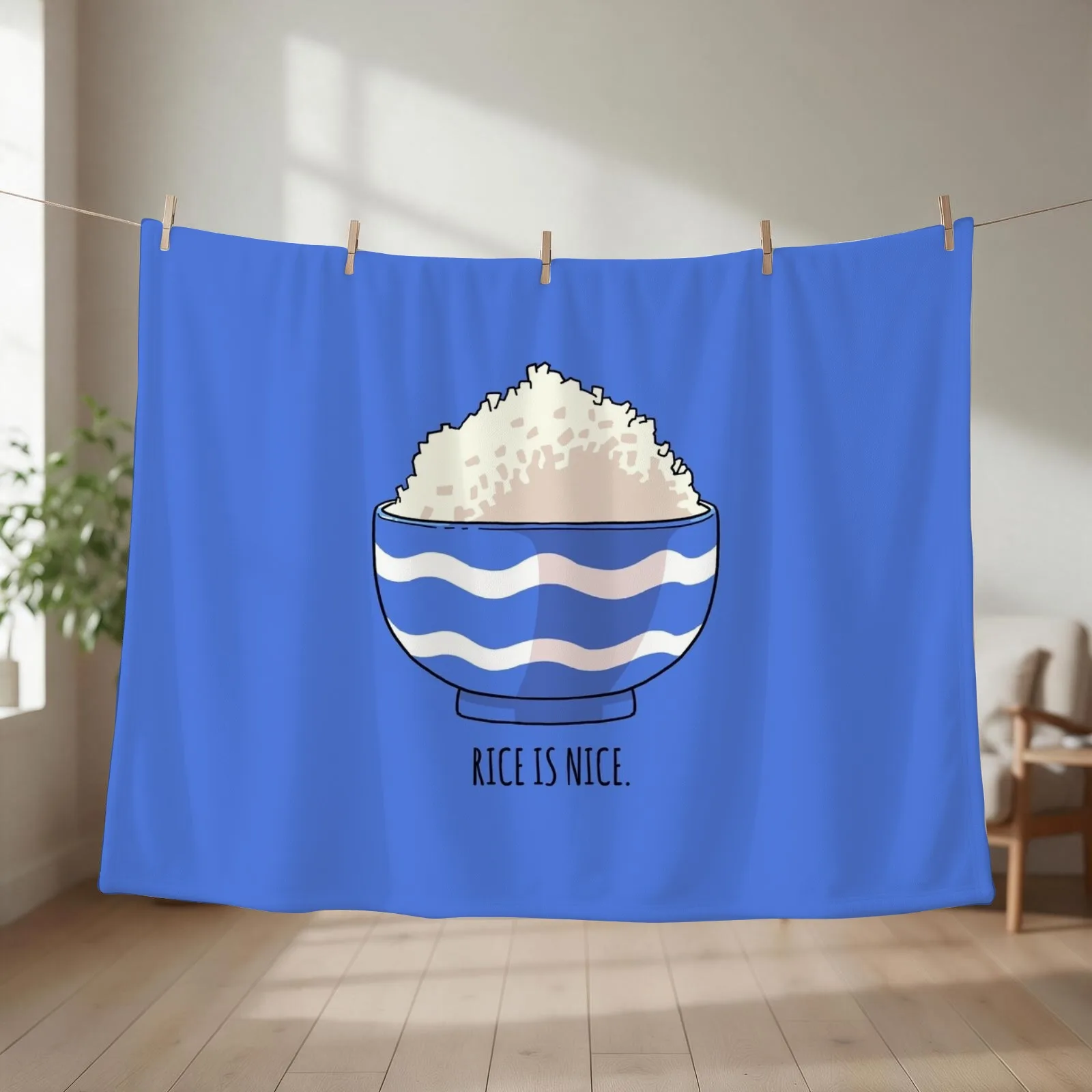Rice is Nice Cute Bowl of Rice Throw Blanket couch cozy soft plush fuzzy picnic outdoor blanket