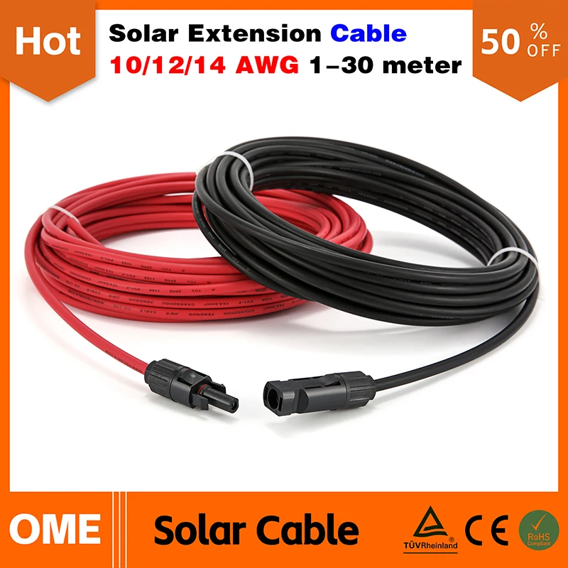 

XIONGISOLAR Solar Extension PV Cable Panel Stecker wire Black+Red 2.5/4/6mm² with Male and Female Connector Cable 10/12/14 AWG