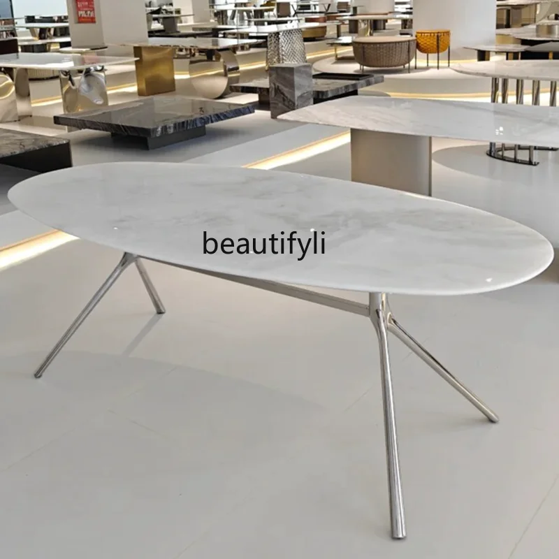 Natural White Jade Marble Ellipse Dining Table Modern Minimalist Italian Light Luxury French Luxury Stone Dining Table