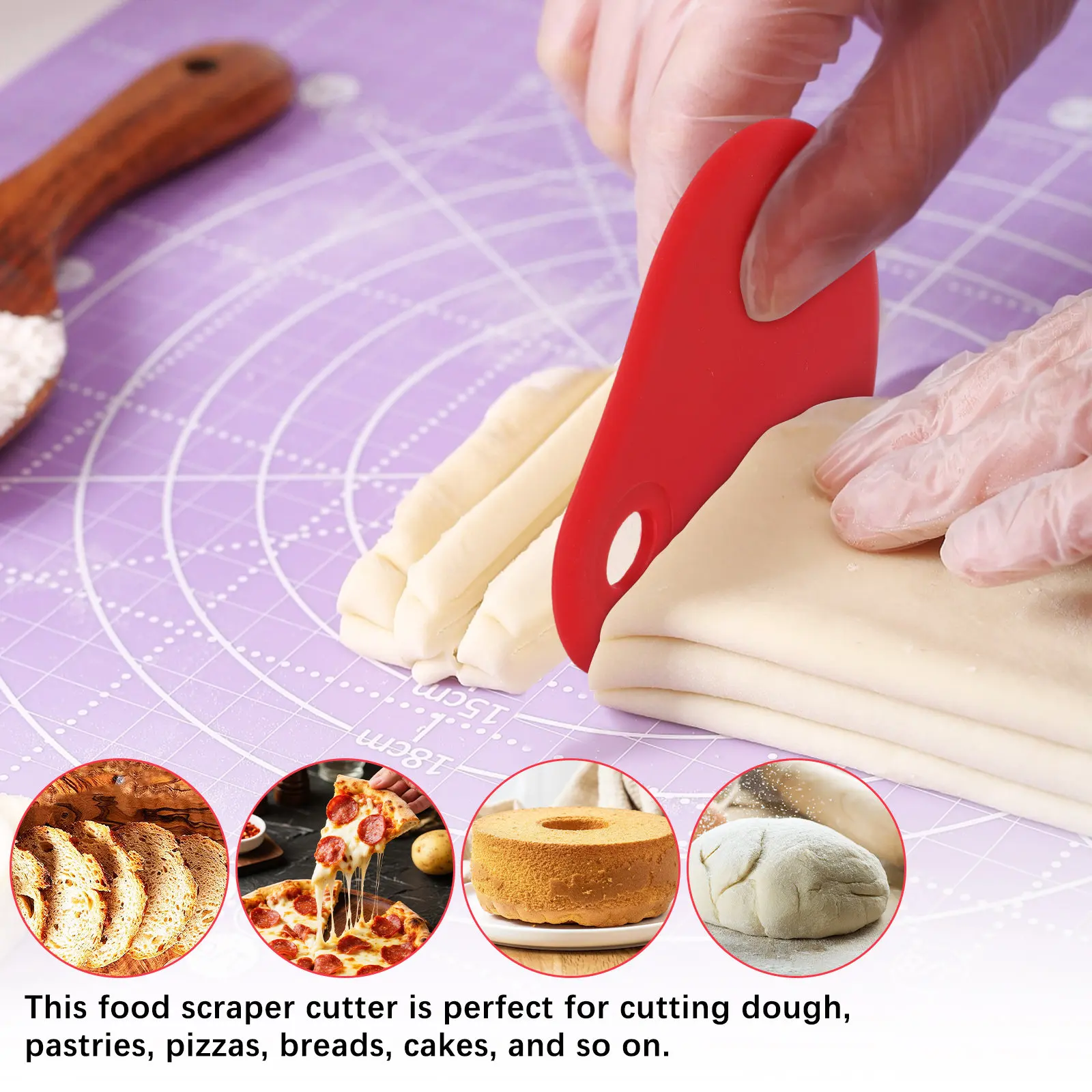 Silicone Dough Cutter Scraper with Measurement Scale Non-Slip Handle Multi-Functional Kitchen Tool for Cake Dough Pastry Butter