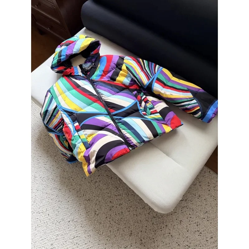 Women's Colorful Abstract Print Hooded Down Jacket
