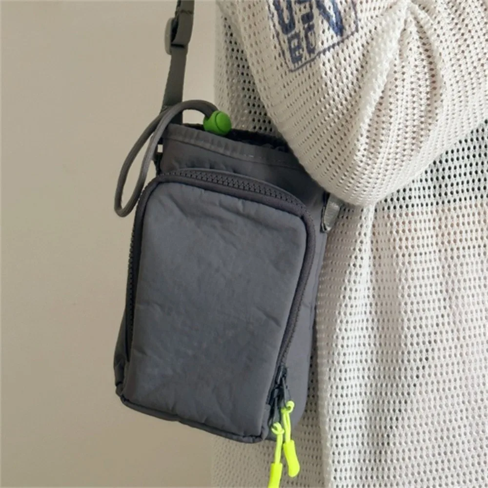 Nylon cloth ultra-light cross-body bag, sports hiking water bottle bag, drawstring closed mouth single-shoulder small bag