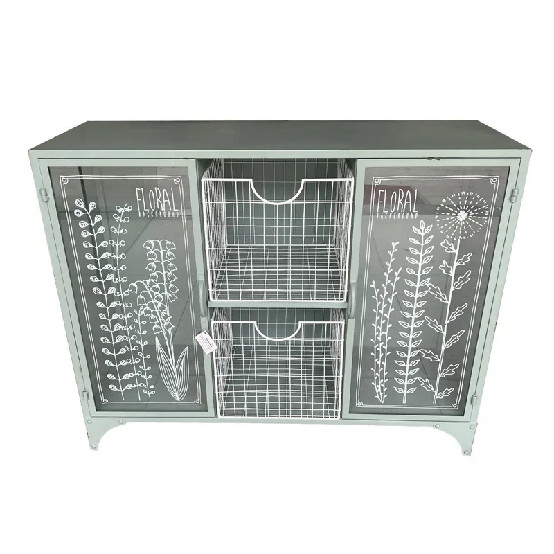 HJ Idyllic dining side wrought iron storage glass door living room bedroom decorative locker dining side cabinet