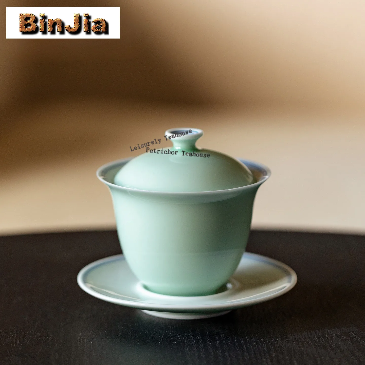 130ml Bean Green Glaze Double Line Gaiwan Aesthetic Tea Tureen Tea Bowl with Lid Kit Tea Making Cover Bowl Tea Services Craft