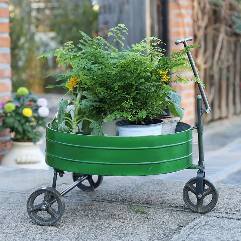 iron float flower pot rack flower bucket rack gardening storage car   flower rack store cute decoration