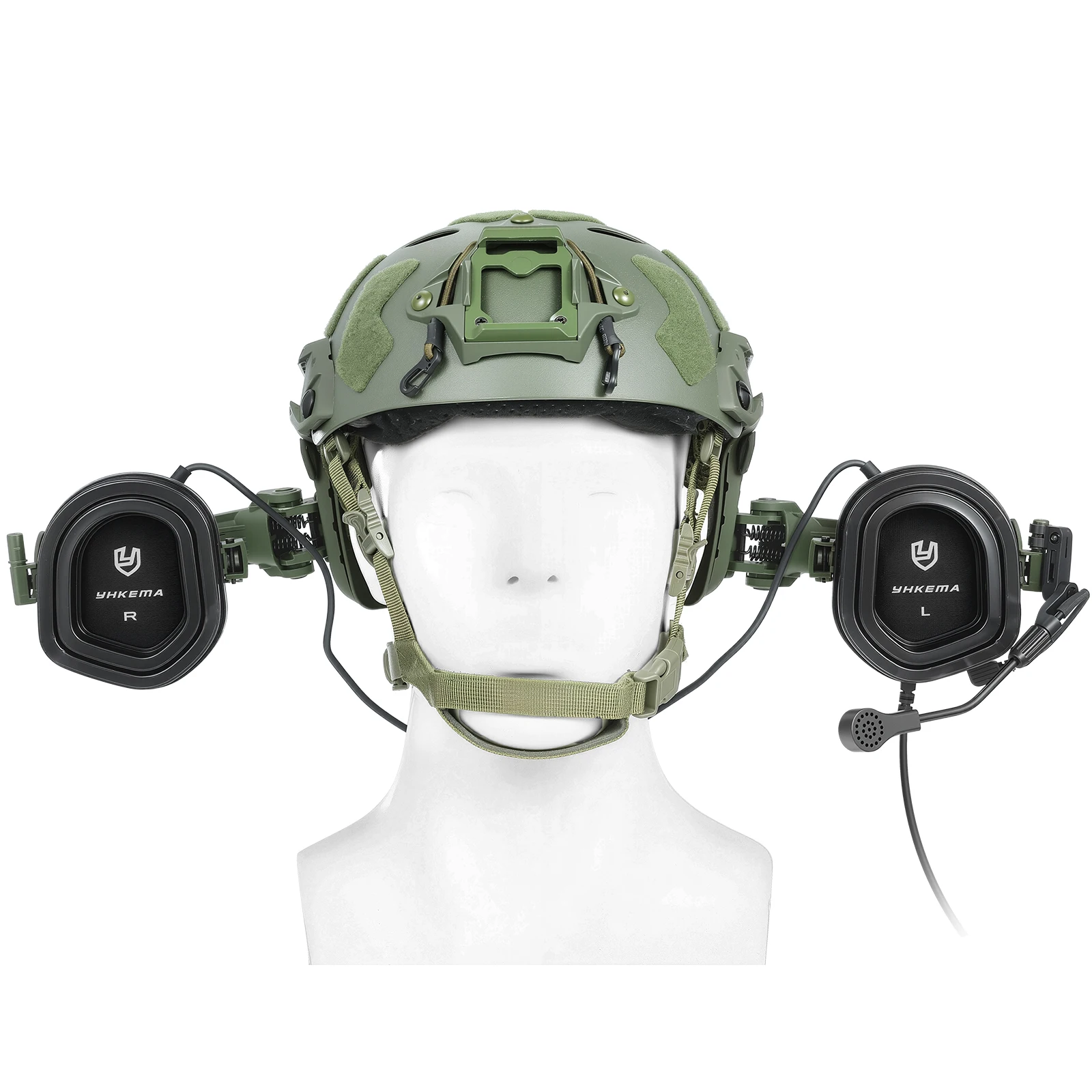 YHKEMA E90 Tactical Shooting Headset Fast Helmet Mounted Earmuffs Hunting Training Communication Headset with PTT Adapter