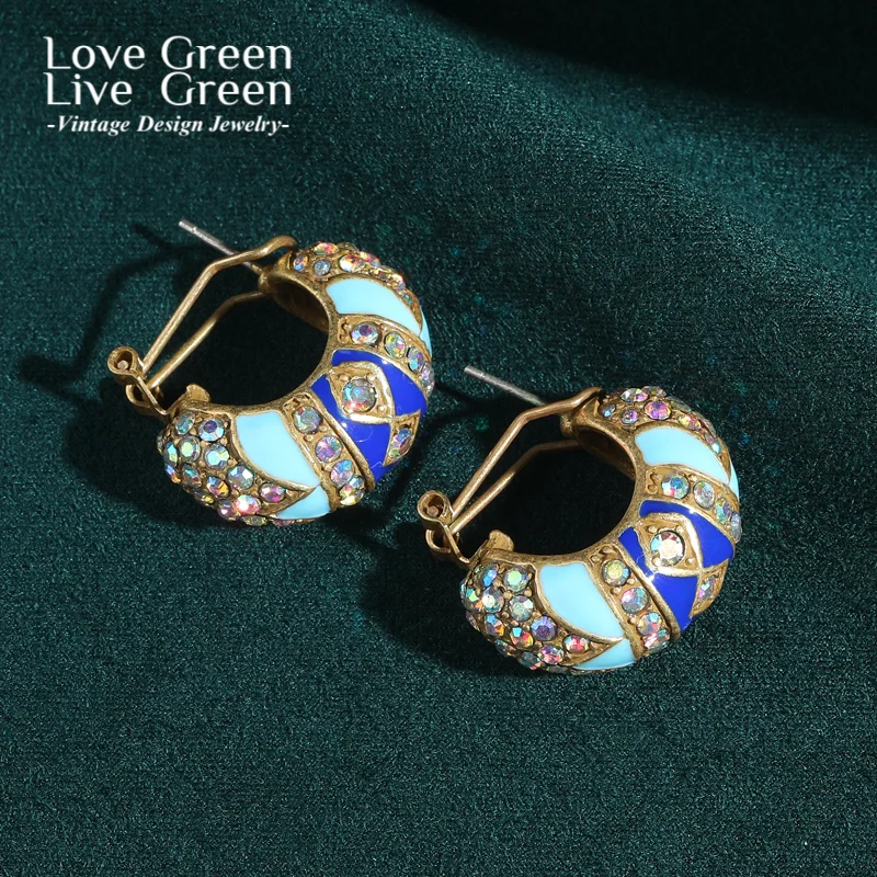 

Vintage Blue Enamel Earring Stud Retro Palace Jewelry Designer Quality Luxury Gifts New Rhinestone For Woman Wedding Party 2025