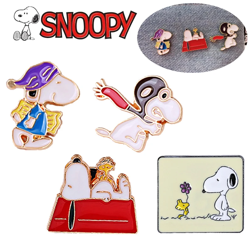 Snoopy esmalte pino lapela broche animal dos desenhos animados emblema cowboy lapela pino feminino jóias decorativas acessórios presente