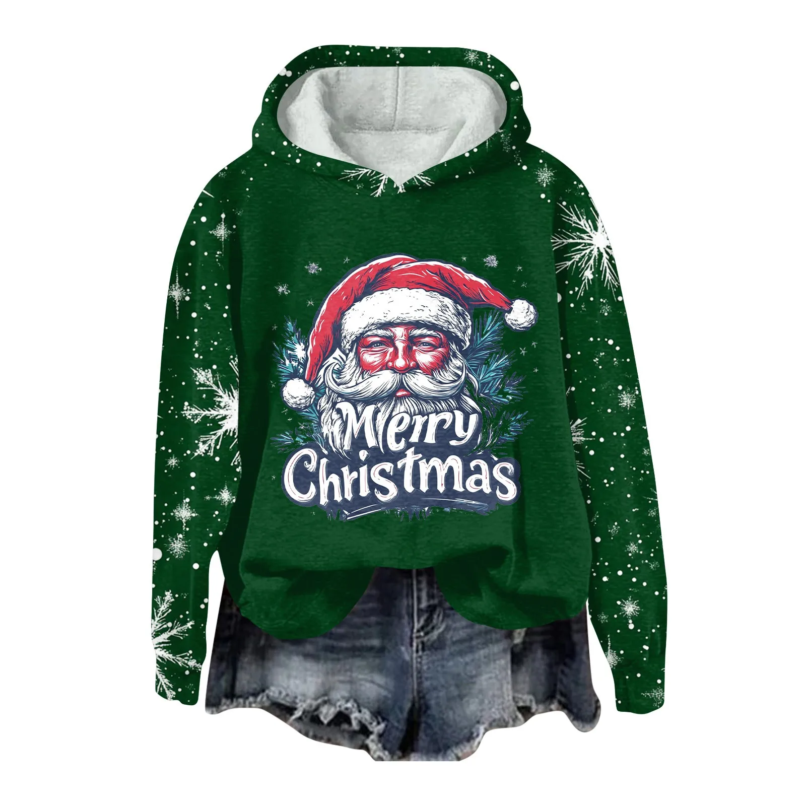 Women'S Fashion Pullover Plunging Sleeve Christmas Printed Hooded Sweatshirt Winter Clothes Woman Ropa En Promocion Mujer