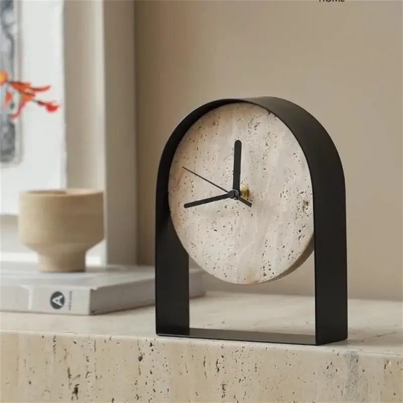 

Luxurious Marble Desktop Clock Modern Model Room Study Bookcase Handicraft Ornament Table Desk Clock Watch Home Decorations