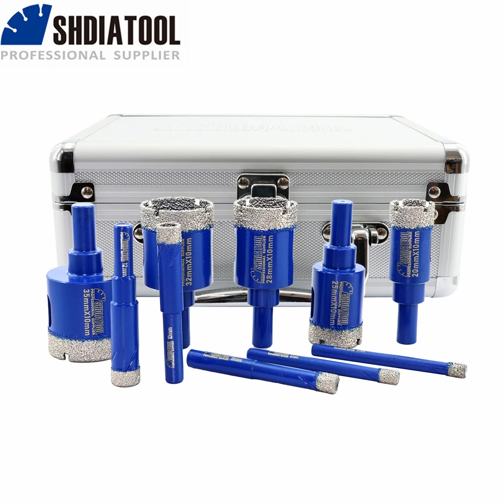 SHDIATOOL 11pcs Diamond Drilling Bits Set 6/6/6/8/10/12/20/25/28/32/35mm Round Shank Hand Drill Crown Hole Saw Porcelain Tile