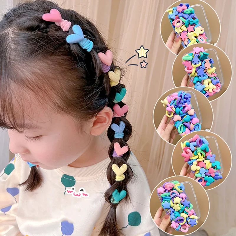 10pcs/Set Cute Colorful Heart Mickey Star Small Elastic Hair Bands For Girls Rubber Bands Scrunchie Kids Lovely Hair Accessories