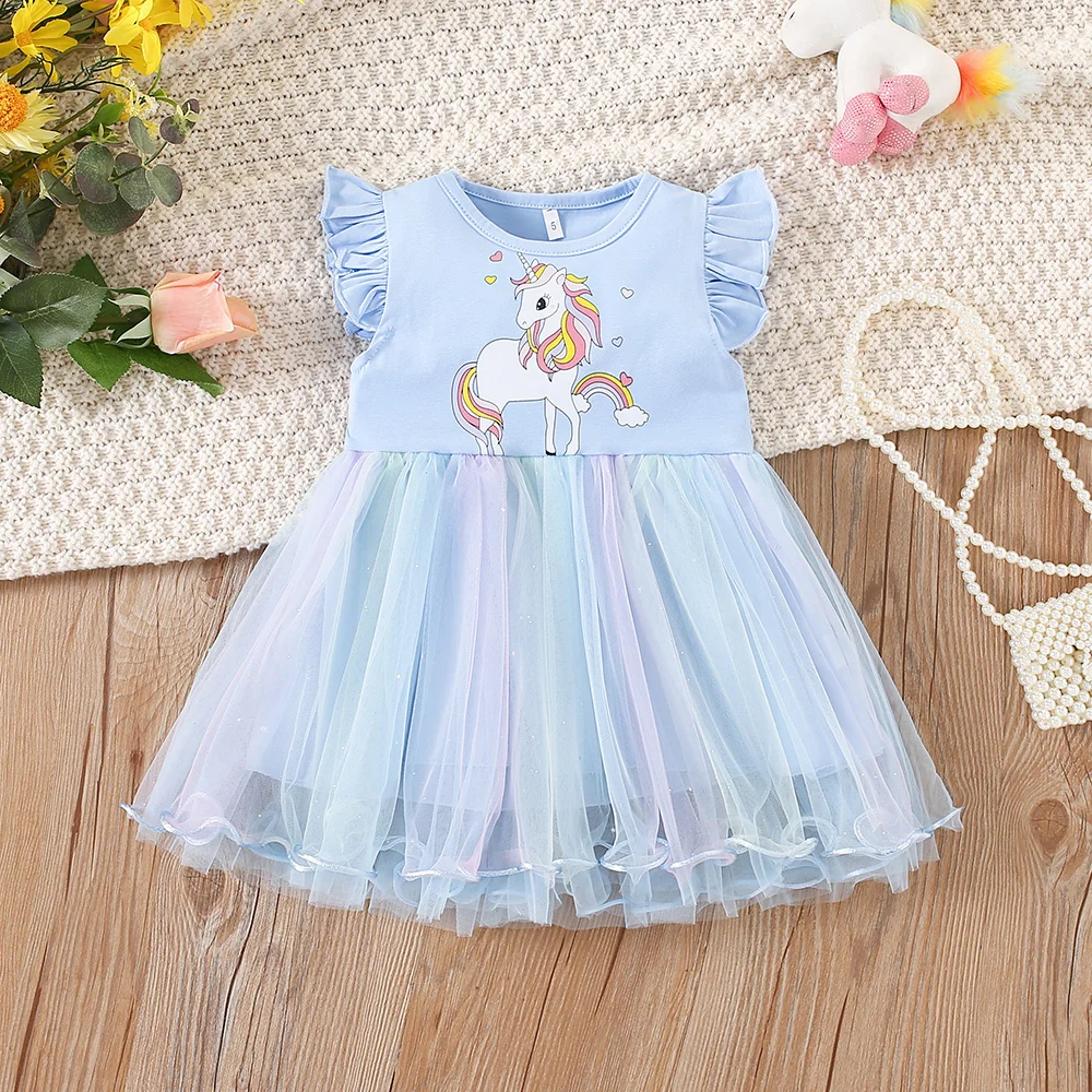 Baby Girl Dress Summer Pony Pattern Baby Dresses Cartoon Casual Fluffy Girl Dress Clothing