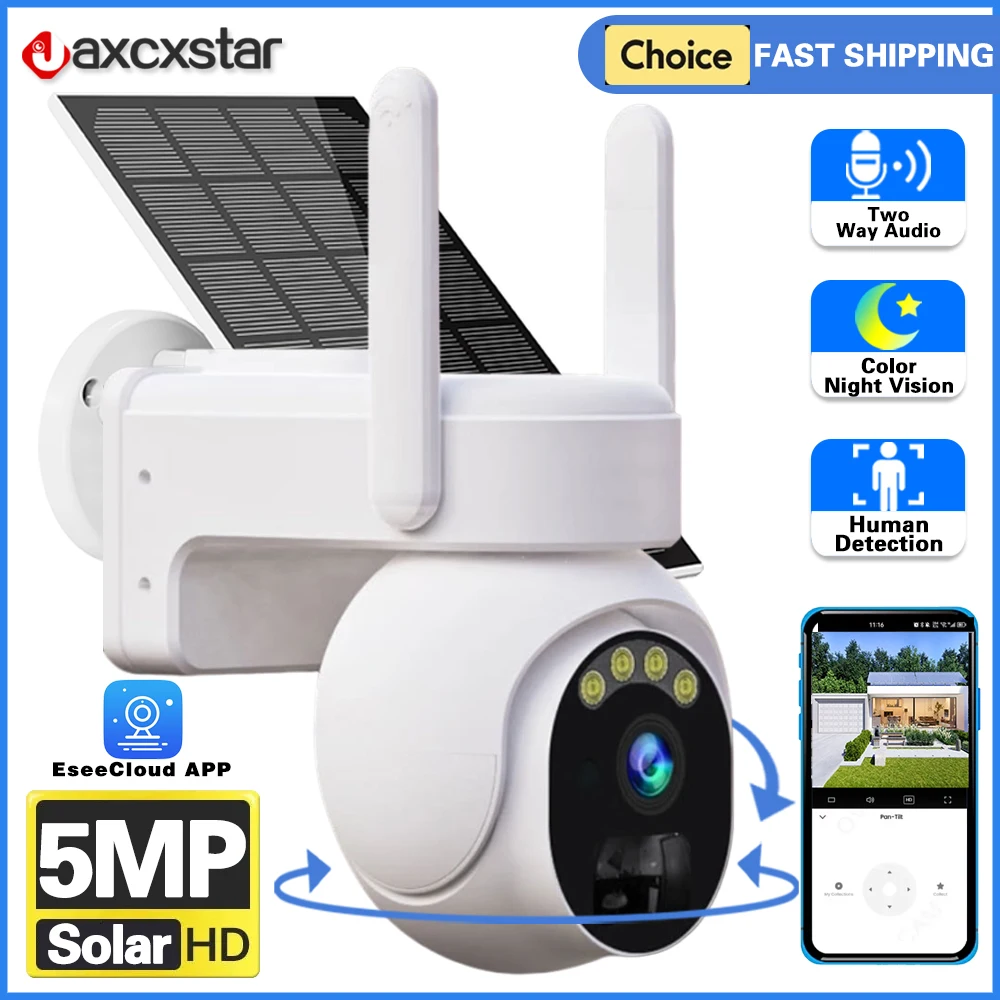 

5MP security protection Outdoor WIFI Solar PTZ Camera Built in Battery EseeCloud Smart Monitoring Color Night Vision