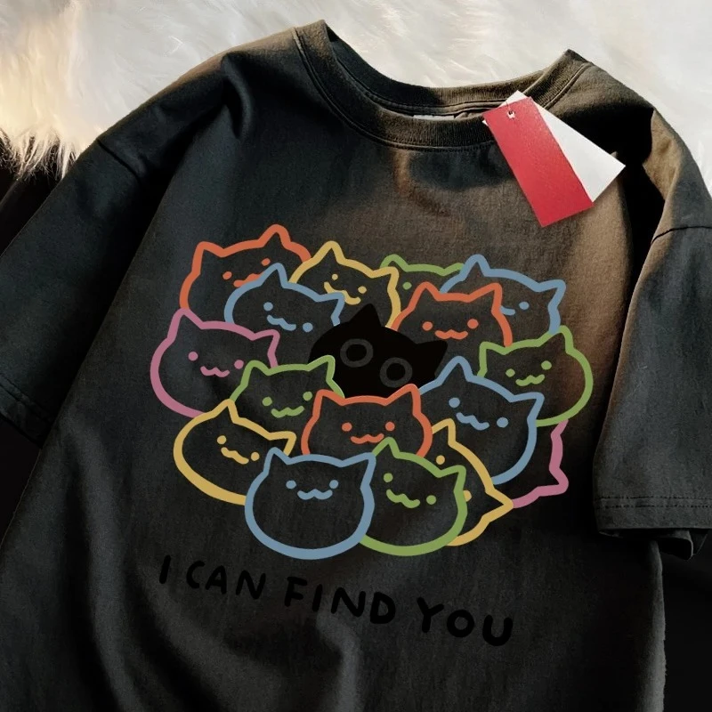 Summer I Can Find You Funny Cat Print T-shirt Women Fashion T-shirt Clothing Fashion Casual Tops Y2K Top Shirts for Womens