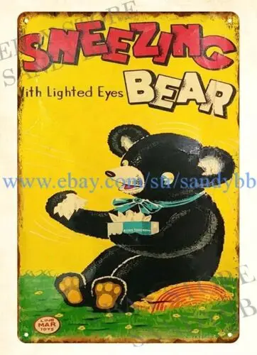 1pcs 1950s BATTERY OP SNEEZING BEAR TOY metal tin sign home furnishings accessories