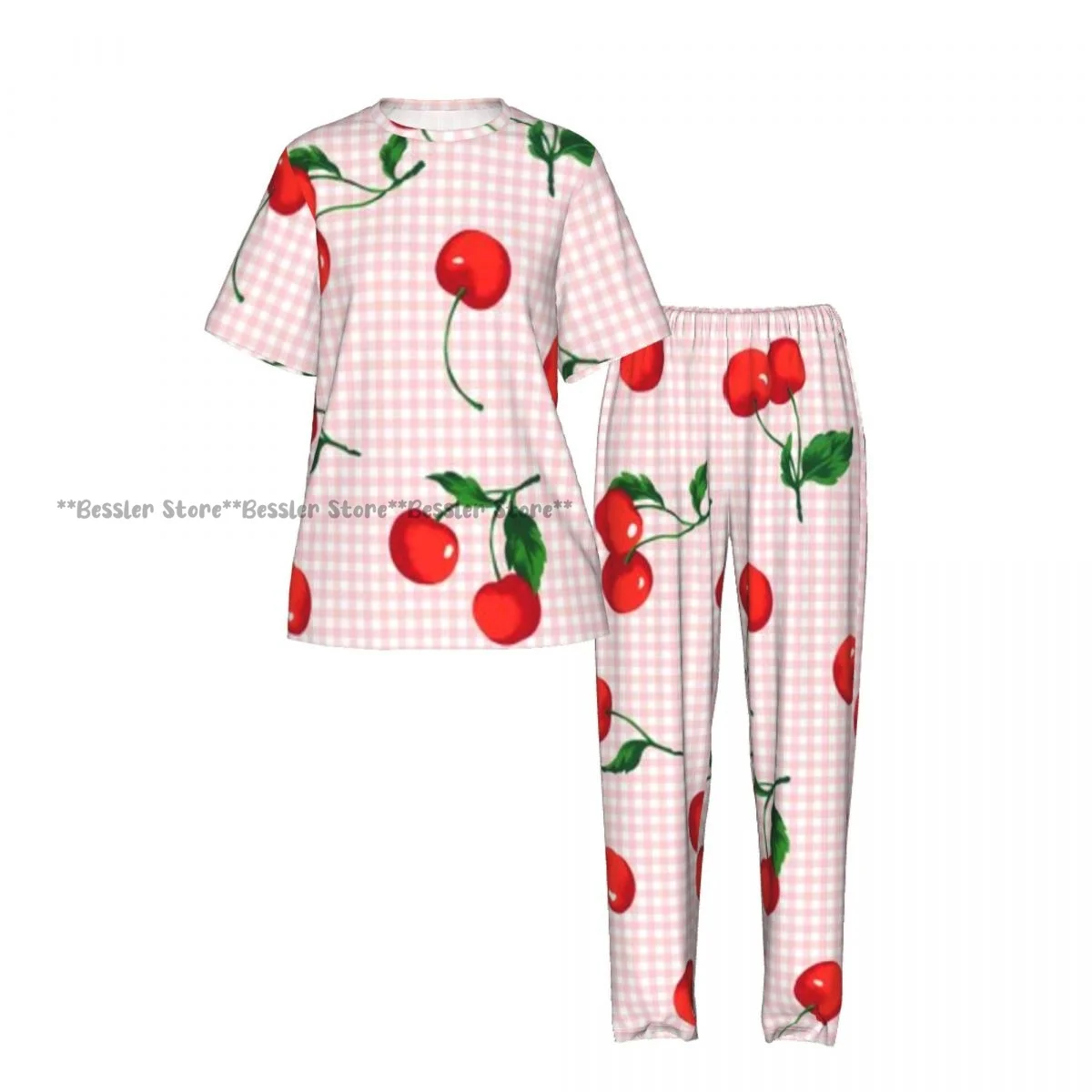 Cherry Pajamas Set Short-sleeved Women Home Clothing 2