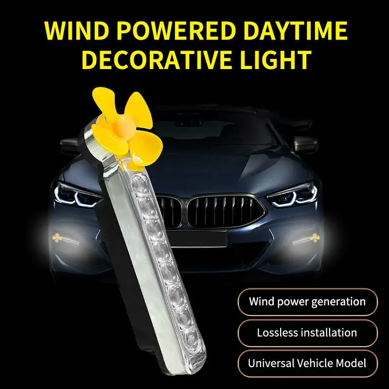 Wind Powered Car LED Daytime Running Light High Visibility Rotating Fan Auxiliary Lamp Improves Pedestrian Notice Rate