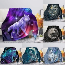 Print  Wolf Pattern King Queen Size All Super Soft Lightweight Blanket for Bed SofaWarm