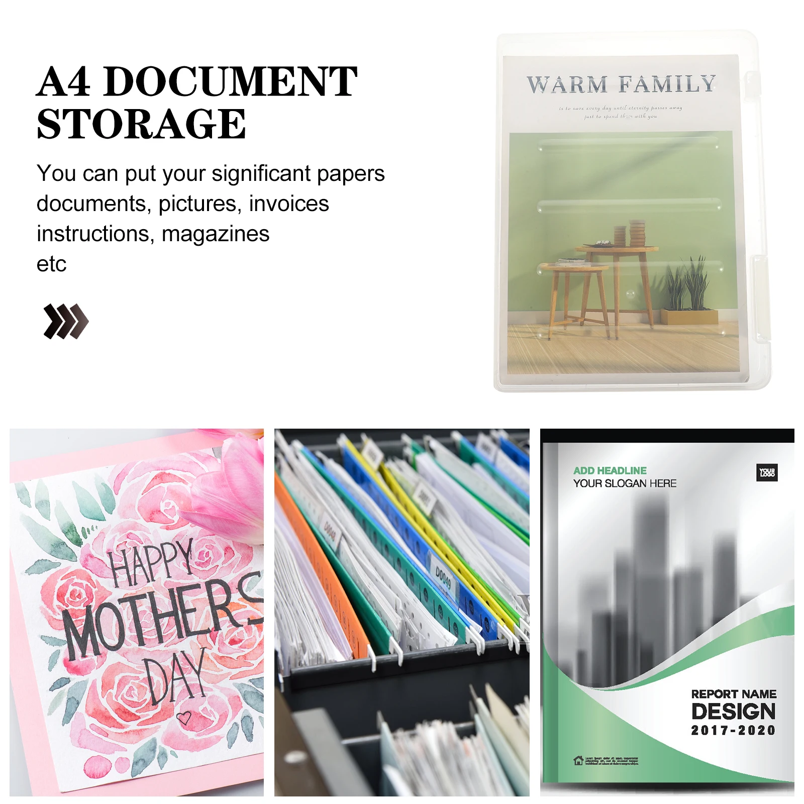 

Clear File Storage Box A4 Document Organizer Folder Holder Magazines Photos Papers Office Home School Travel Use Plastic File