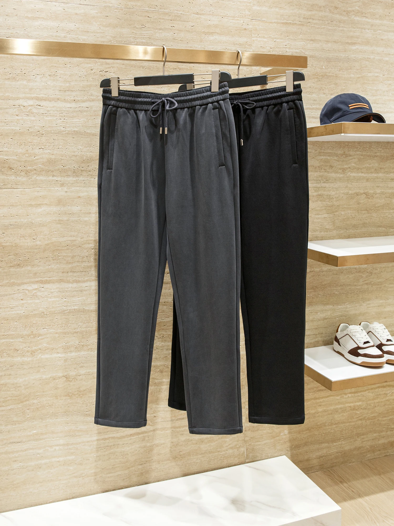 

Italian Vintage Sle Men's Casual Pants Straight Leg Modal Elastic Waist Air Layered Long Trousers Autumn Faion Ci Youth...