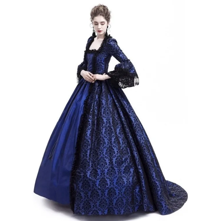S-5XL Plusieurs Couleurs Rétro Médiéval Renaissance Palais Robe avec Dentelle Splice Jupe Scène Performance Robe Longue De La Reine