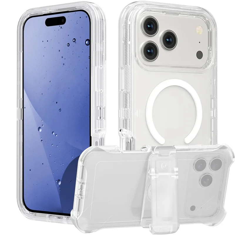 

Heavy Mechanical OTT-Box Anti-Drop Clear Case For IPhone 17 Pro Max 17E 16E 15 14 13 Plus 3IN1 Belt Clip For Magsafe Hard Cover