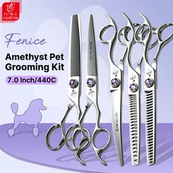 Fenice Professional Master Series JP440C steel 7.0 inch Amethyst Screw Pet Grooming Scissors Set Kit for Dog Groomer Household