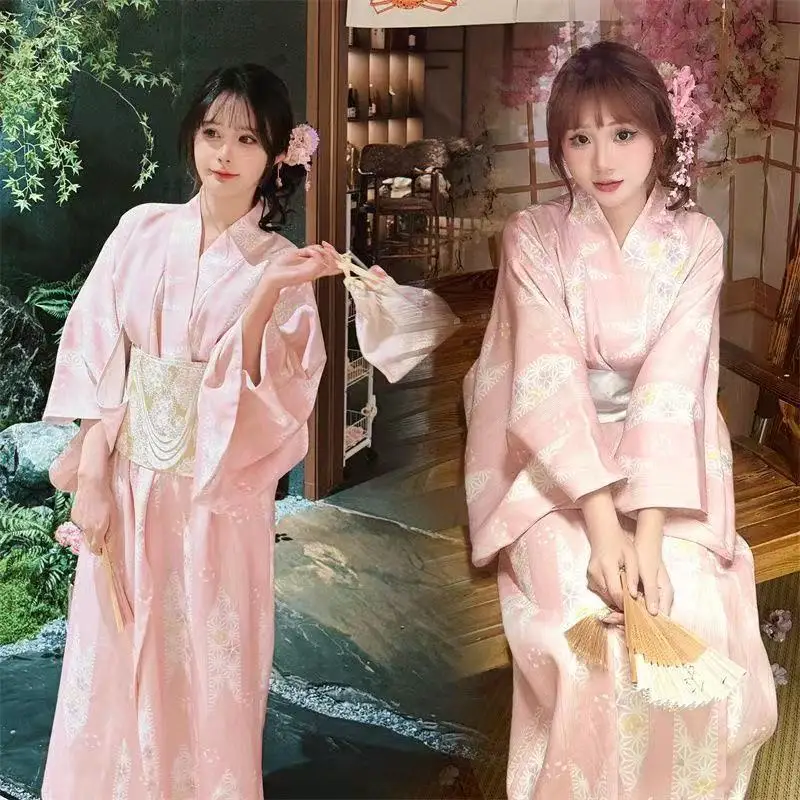 

Pink Kimono for Woman Traditional Japanese Clothing Spring Summer Carnival Shenming Girl Cosplay Costume Yukata Bathrobe Female