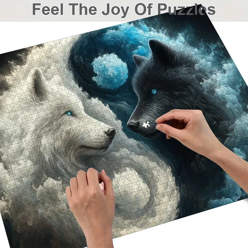 500/1000 peças quebra-cabeça temático de tai chi yin-yang e lobo-grande cérebro adulto desafiador adequado para decoração, presente, colecionável