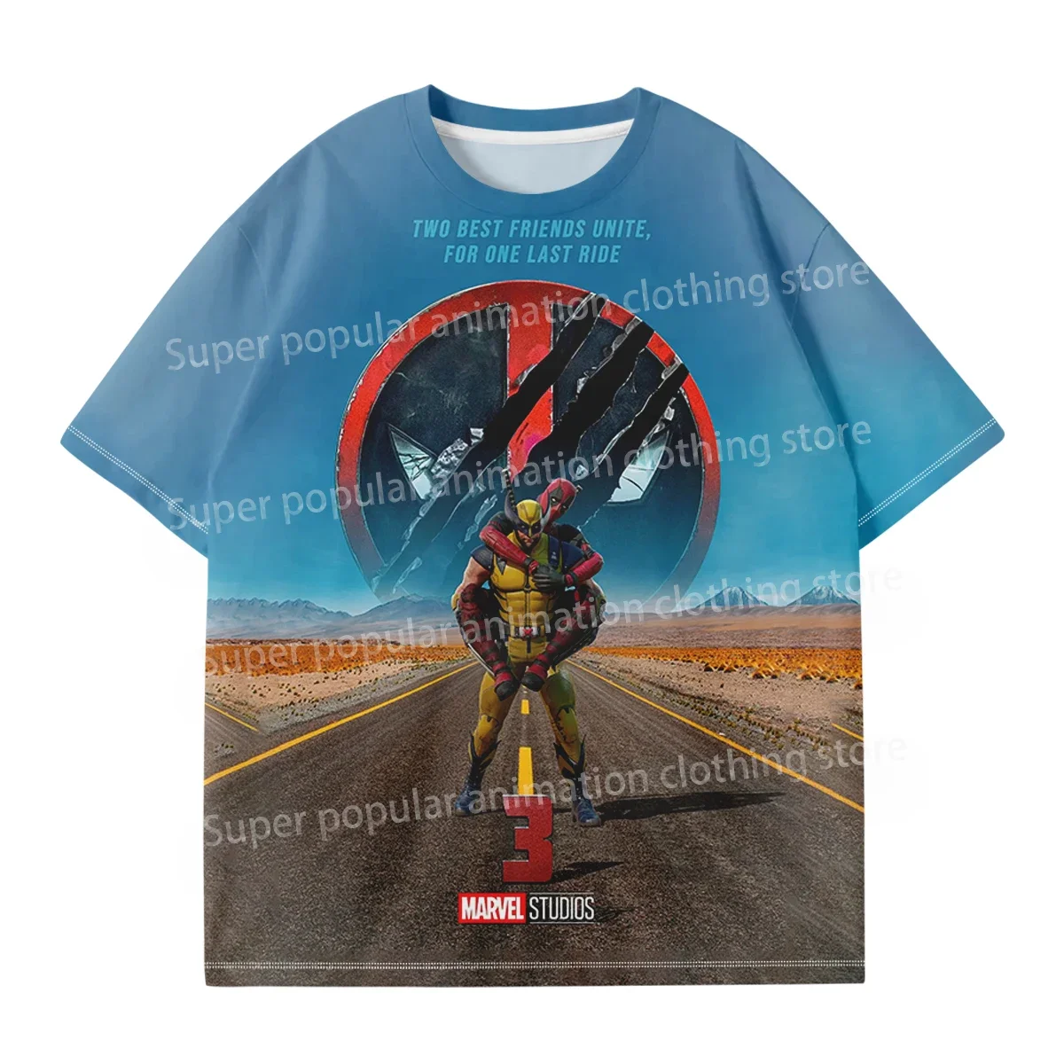 

MINISO Marvel Deadpool vs Wolverine T-shirt Fashion 3D Printed Men's T-shirt Street Casual Oversized Tees Sports Kids/Adult Tops