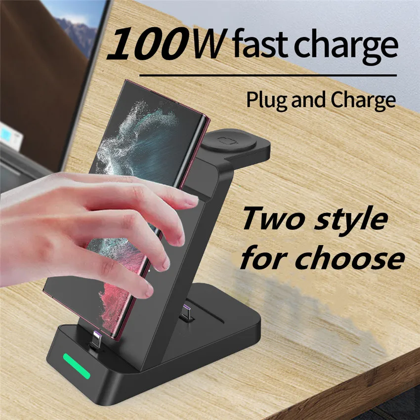 3 in 1 Wireless Charger Stand Type C Fast Charging Dock Station For iPhone 17-12 Samsung S22 S21 Samsung Watch 6 5 4 Earbuds