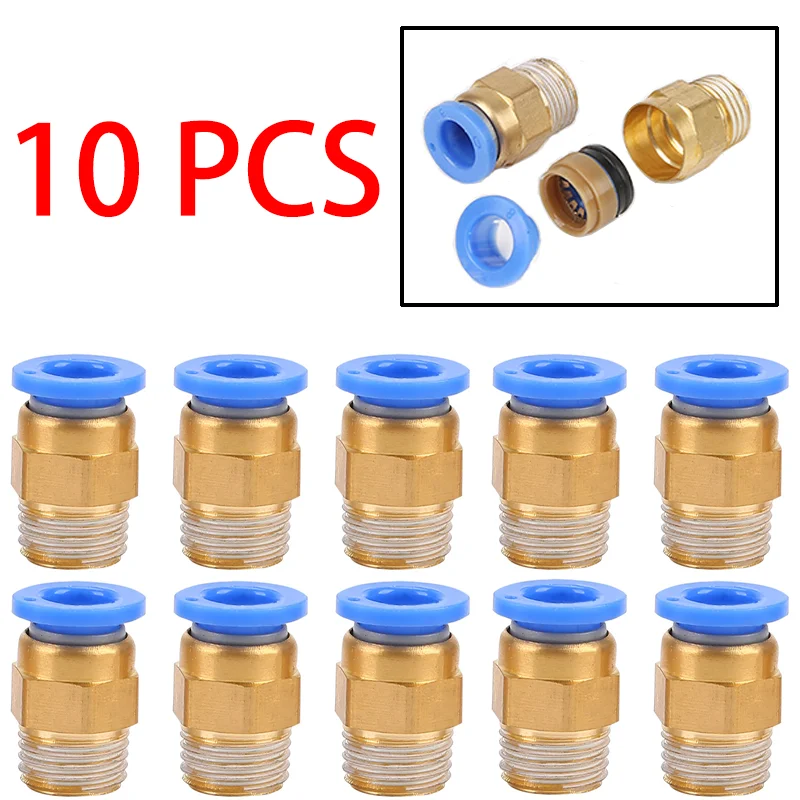 10 SZTUK Pneumatyczne złącze pneumatyczne PC 4mm 6mm 8mm 10mm 12mm Gwint 1/4" 1/8" 3/8 1/2 Złączki węża Szybkozłączki rurowe