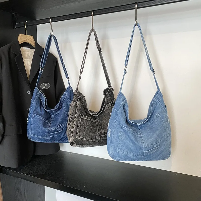 

Casual Denim Tote Bag Girls Summer New Trend Large Capacity Armpit Bag Fashion Shopping Bag