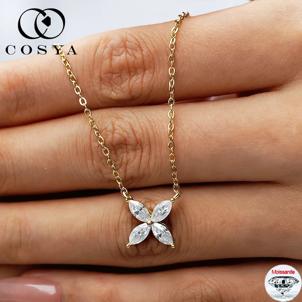 

Ожерелье COSYA Ful Moissanite для женщин, серебро 925 пробы, D VVS1, лабораторный бриллиант, серьги-гвоздики в форме клевера, сверкающие изысканные повседневные украшения, подарок