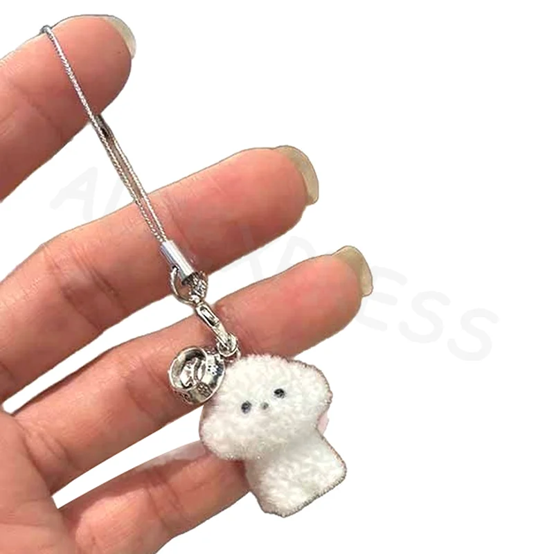 1Pcs Little Plush Animal Pendant for Backpack Car Charms Hangs Flocked Resin 3D Dog Puppy Keychain