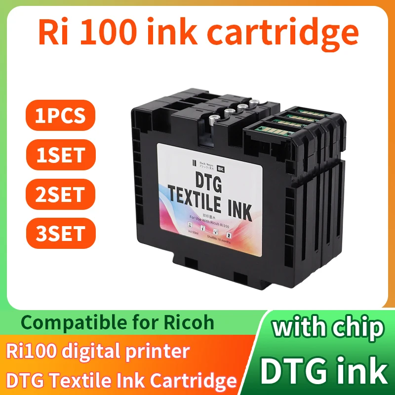 Ri 100 RI-100 ink cartridge Compatible for Ricoh RI100 igital textile printing printer With DTG textile ink With chip C M Y BK
