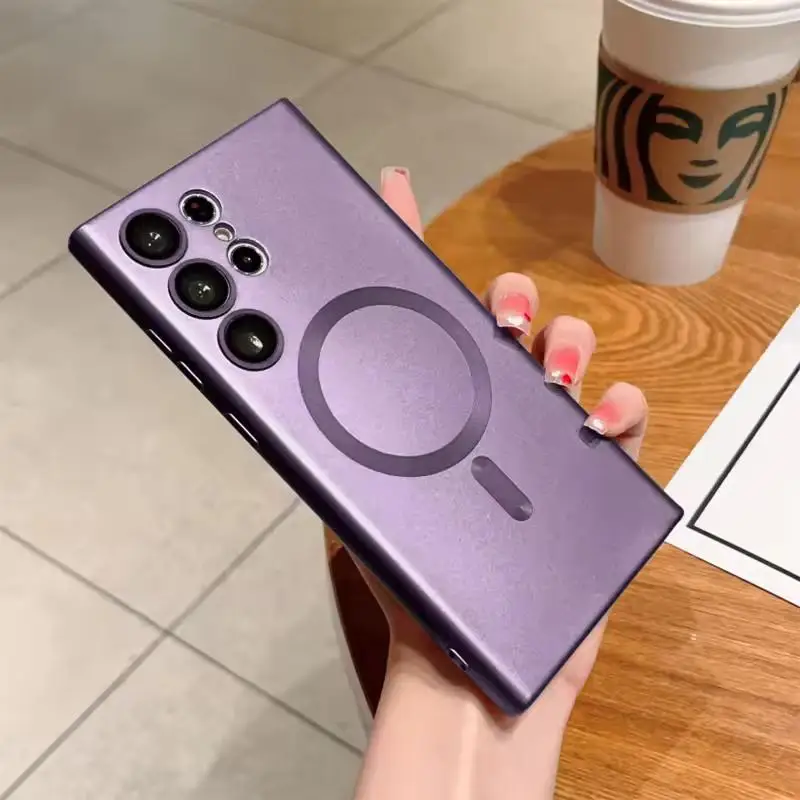 Wireless Charge MagSafe Phone Case For Samsung S26 S25 S24 S23 FE Plus Ultra Clear Plating Lens Protection