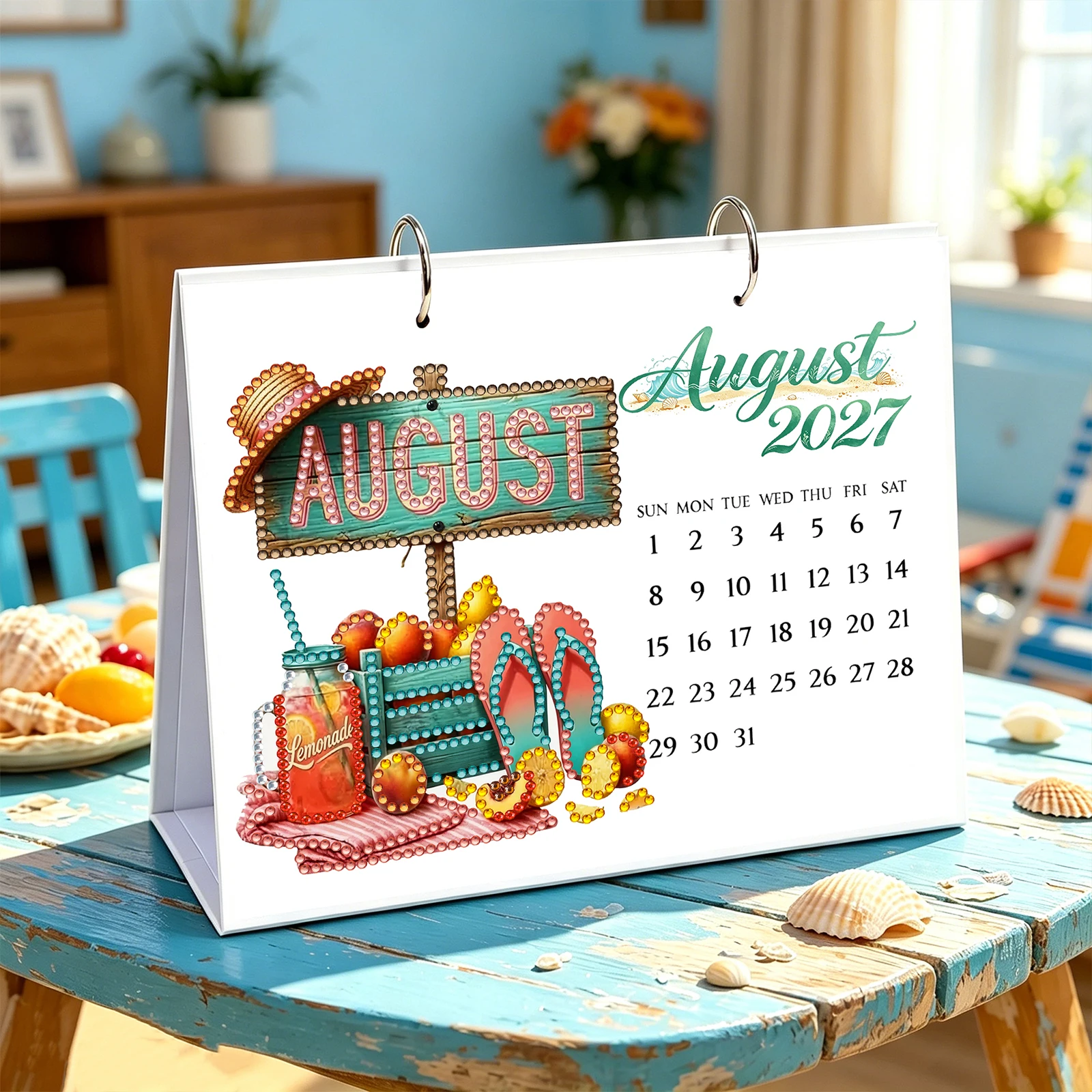 Diamond Art Painting 2027 Desk Calendar Non-Fading Desktop 2027 Calendars Pad Multi Purpose for Office Home Interior Decoration