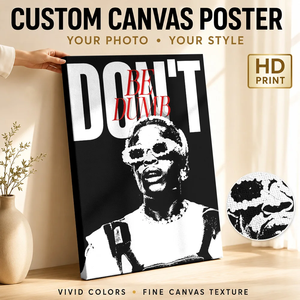 Rapper Holding Microphone Framed Canvas Poster Customized Photo Monochrome Graphic Illustration Wall Art For Recording Studio