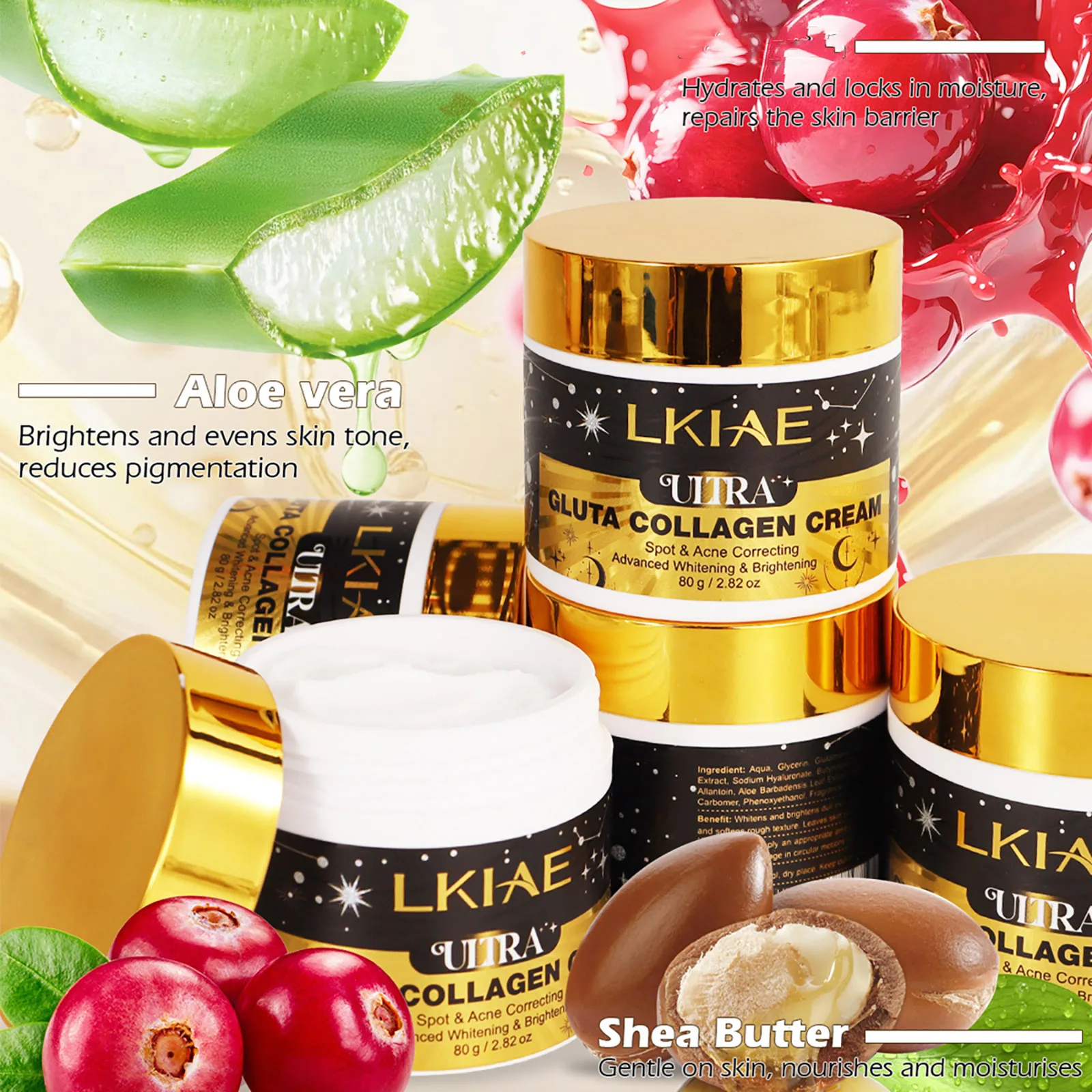 Zdjęcie 3: LKIAE Ultra Glutathione Collagen Whitening Face Cream, krem wybielający do twarzy, korygujący trądzik i przebarwienia, wyrównujący koloryt skóry, redukujący hiperpigmentację, 80g