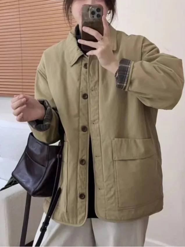 

Warm Cotton Jaet Outerwear Loose Versatile Artistic Retro Sle Women's Faion Autumn Winter New Arrival Korean Version