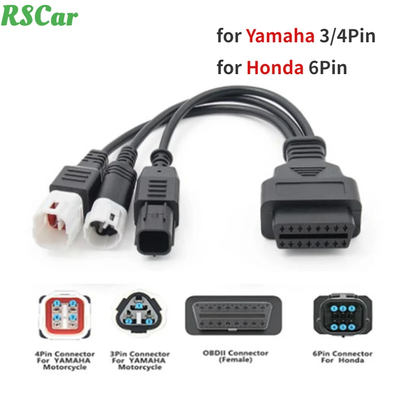 Hot selling 3pin 4pin for Yamaha 6pin for Honda to 16pin OBD 2 Extension Cable Motorcycle Diagnostic Tool moto OBD2 Connector