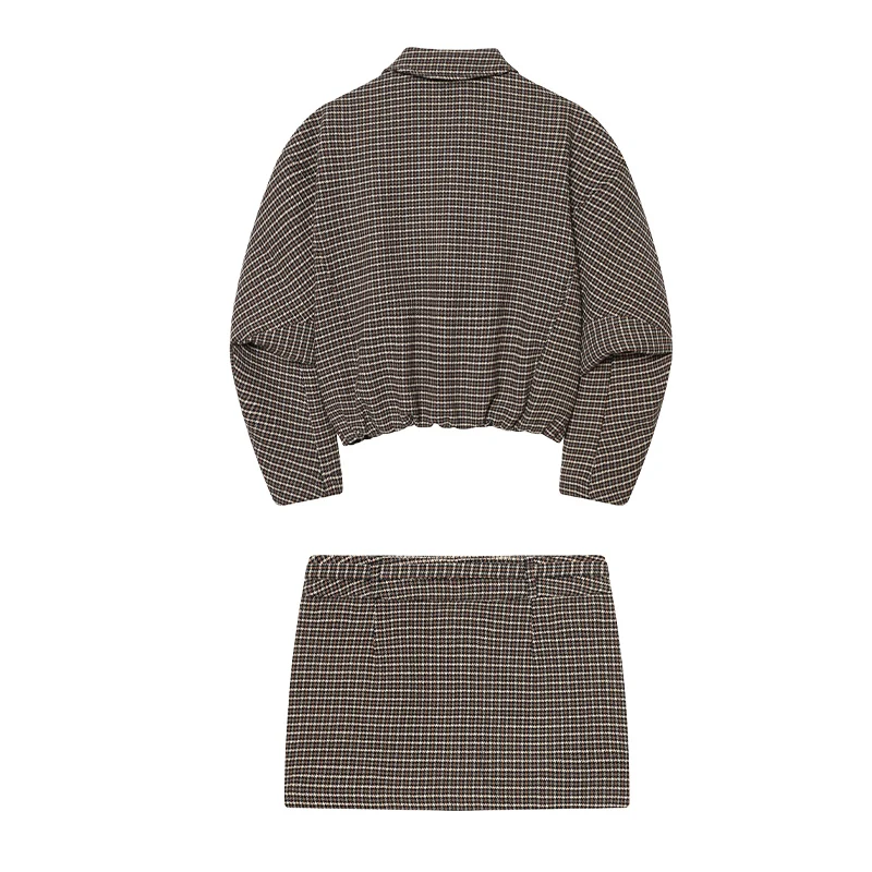 Abbigliamento donna Set gonna pied de poule per donna Colletto dentellato Giacca bomber con cerniera Gonna a vita alta Pantaloni Abito casual per pendolari