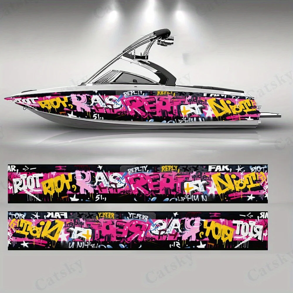 Pink and Yellow Graffiti  Boat sticker vinyl ship pontoon deck Boat fishing decorative pontoon boats decal
