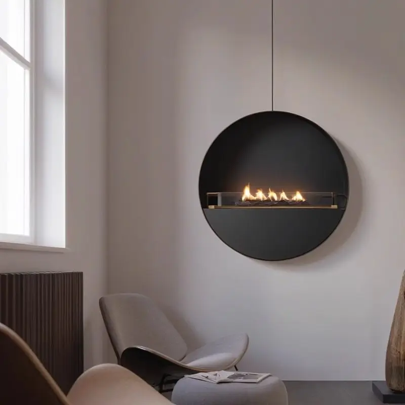 Art hanging round wall-mounted smokeless real fire alcohol heating fireplace hotel villa living room interior decoration