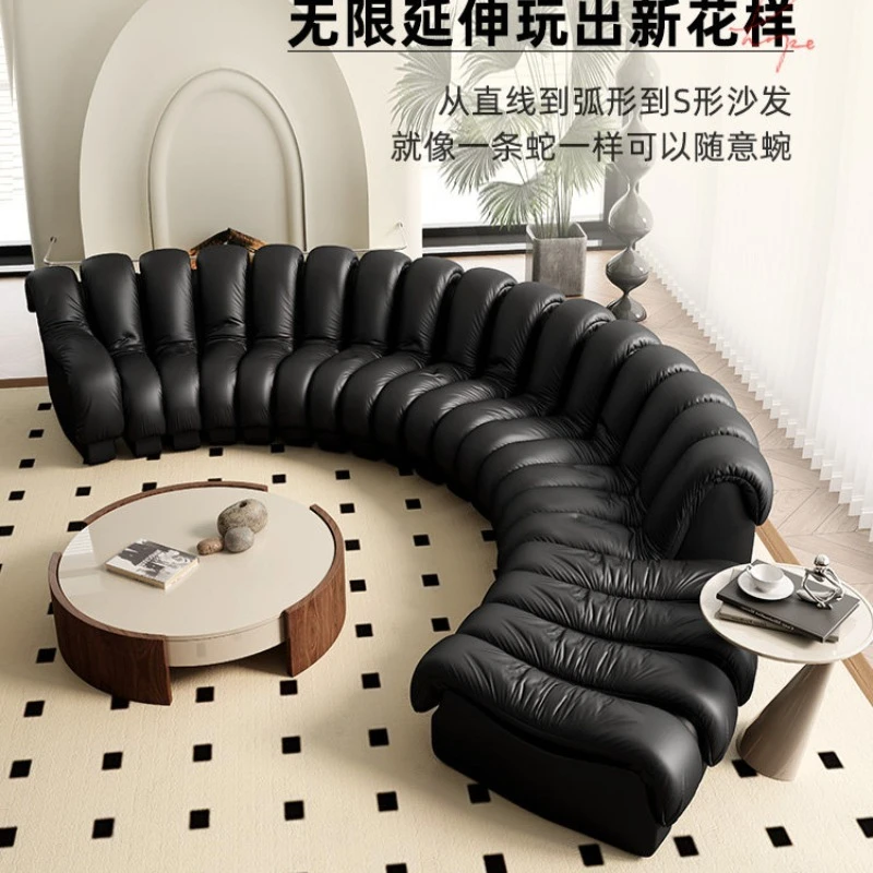 Curved sofa Italian serpentine special-shaped leather sofa Modern simple module combination Living room arc sofa
