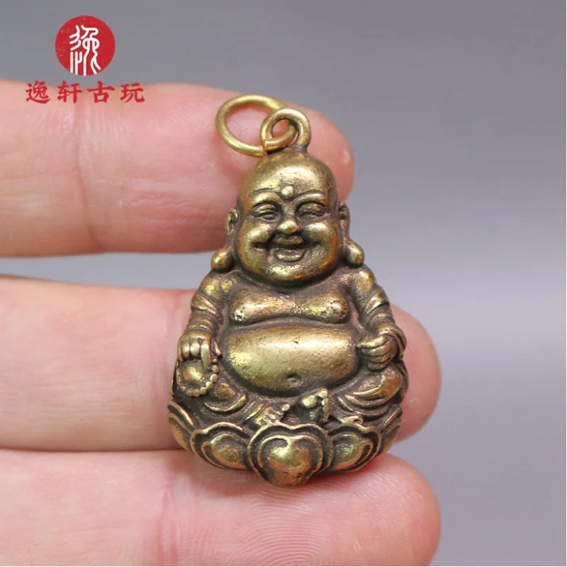 

Bronze Maitreya Buddha Pendant Hanging Ornament Brass Laughing Buddha Decoration Buddha Keychain Solid Antique Copperware Copper